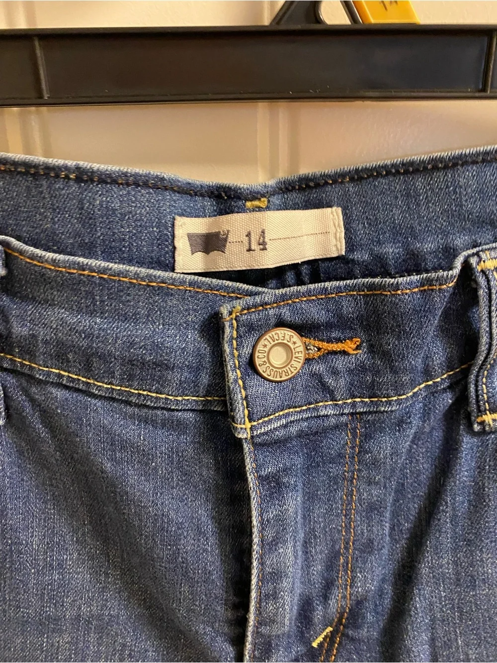 Levis Jeans Shorts 14 Stretch Bermuda Style Blue Denim Rolled Cuff